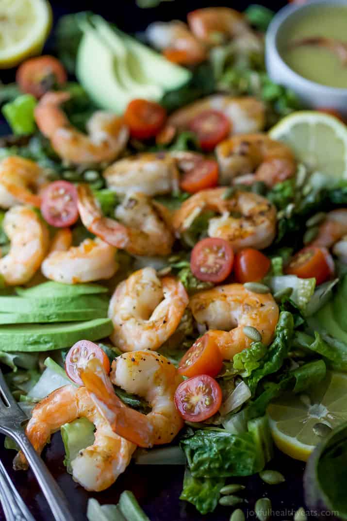 Close-up of Grilled Shrimp Caesar Salad