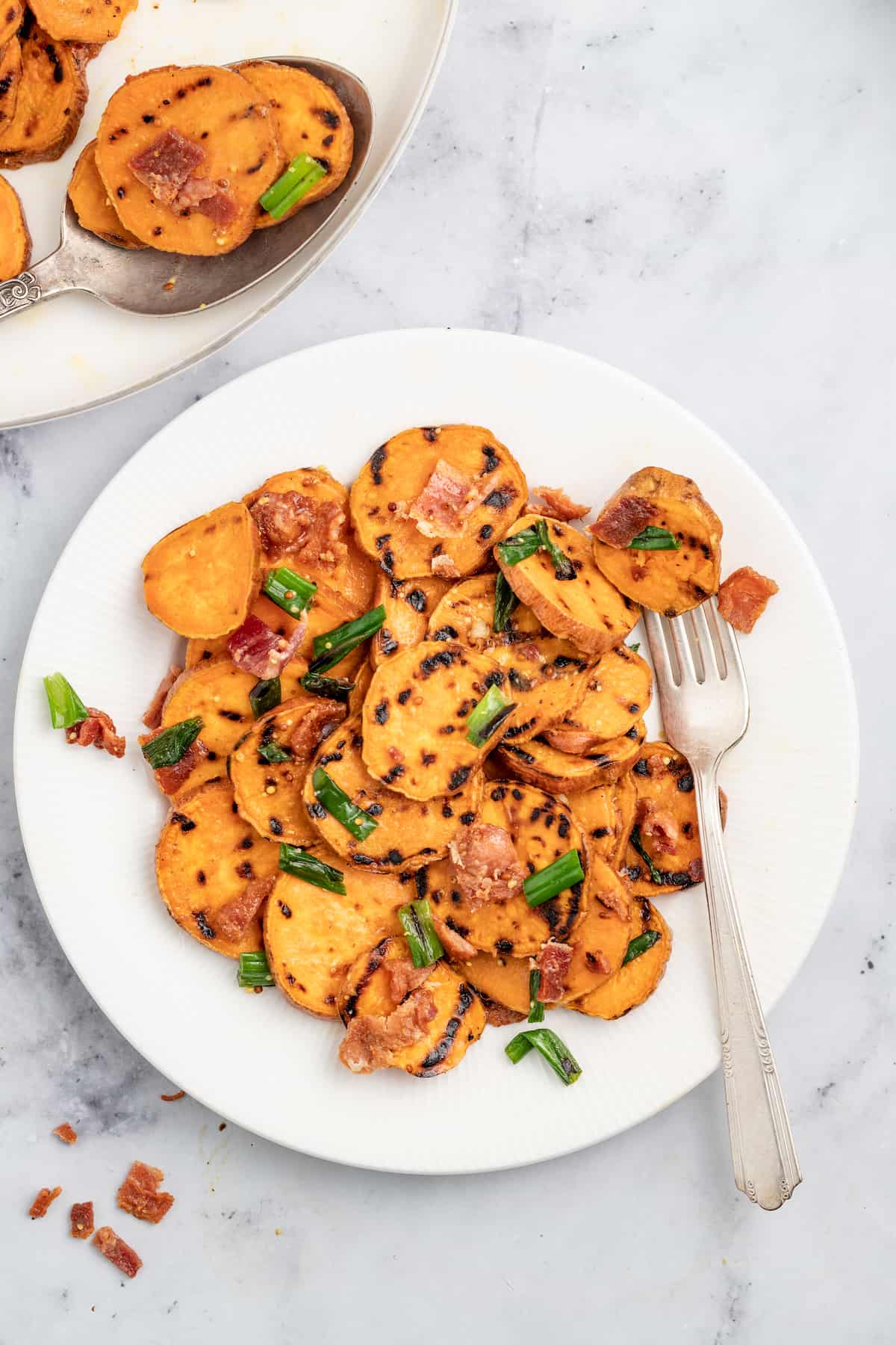 Plate of grilled sweet potato salad. 