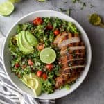 Up your Salad game this summer with this MEXICAN CHOPPED SALAD filled with kale, grilled vegetables, avocado grilled chipotle chicken then drizzled with a POBLANO DRESSING. This quick easy salad is light, flavorful, gluten and dairy free!