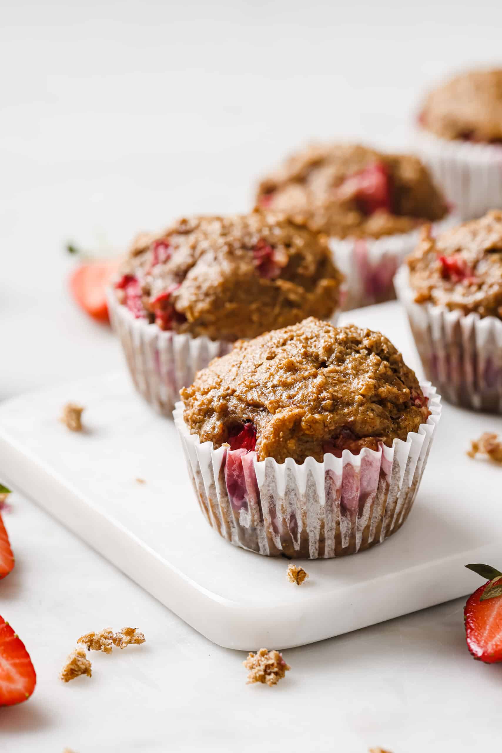 Close-up of a healthy strawberry muffin. 
