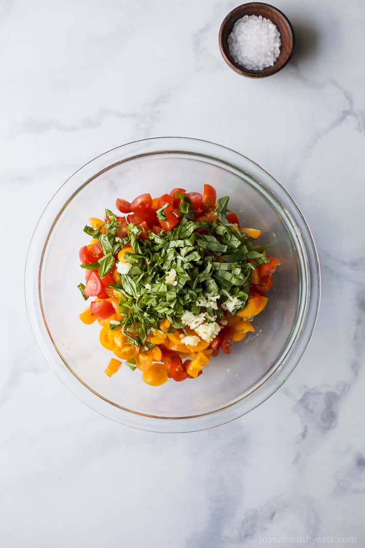 Fresh tomato Bruschetta in a bowl