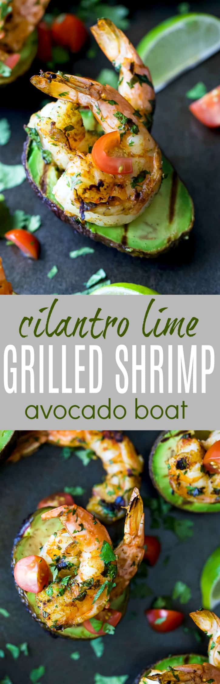 Cilantro Lime Grilled Shrimp Avocado Boat recipe collage