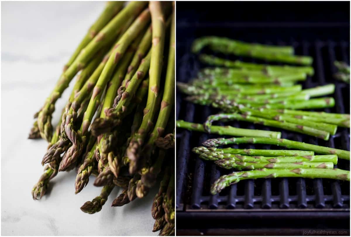 Asparagus before and during grilling process