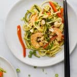 25 Minute Light & Easy Shrimp Stir Fry with Zucchini Noodles a healthy high protein low carb dinner your family will love! #glutenfree