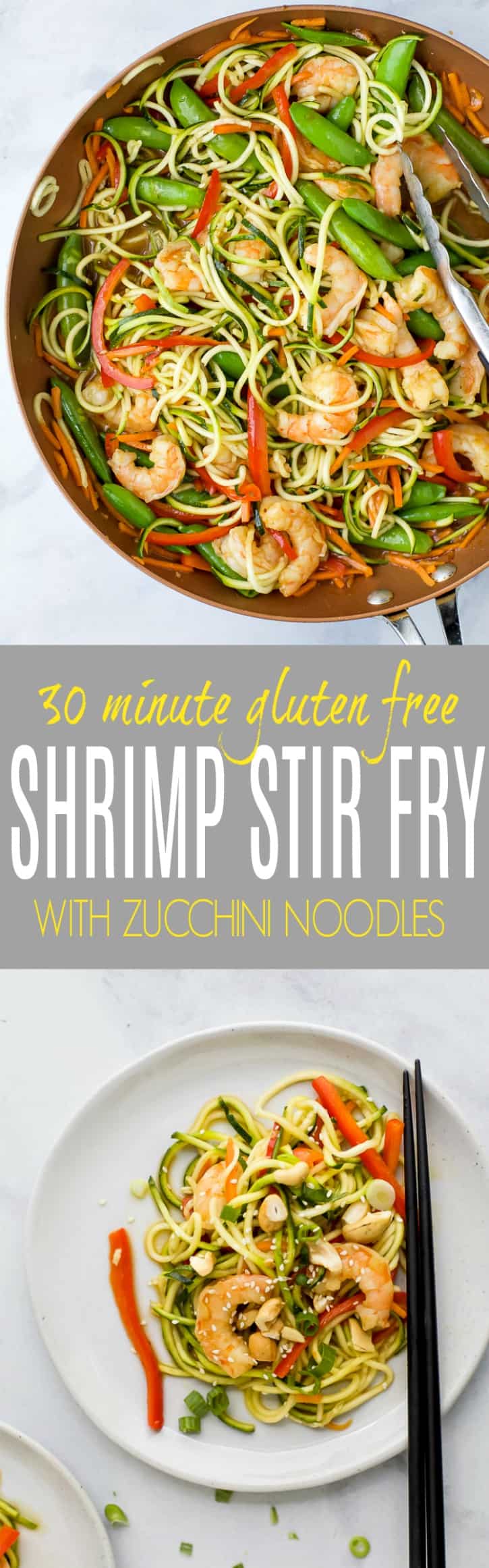 25 Minute Light & Easy Shrimp Stir Fry with Zucchini Noodles a healthy high protein low carb dinner your family will love! #glutenfree