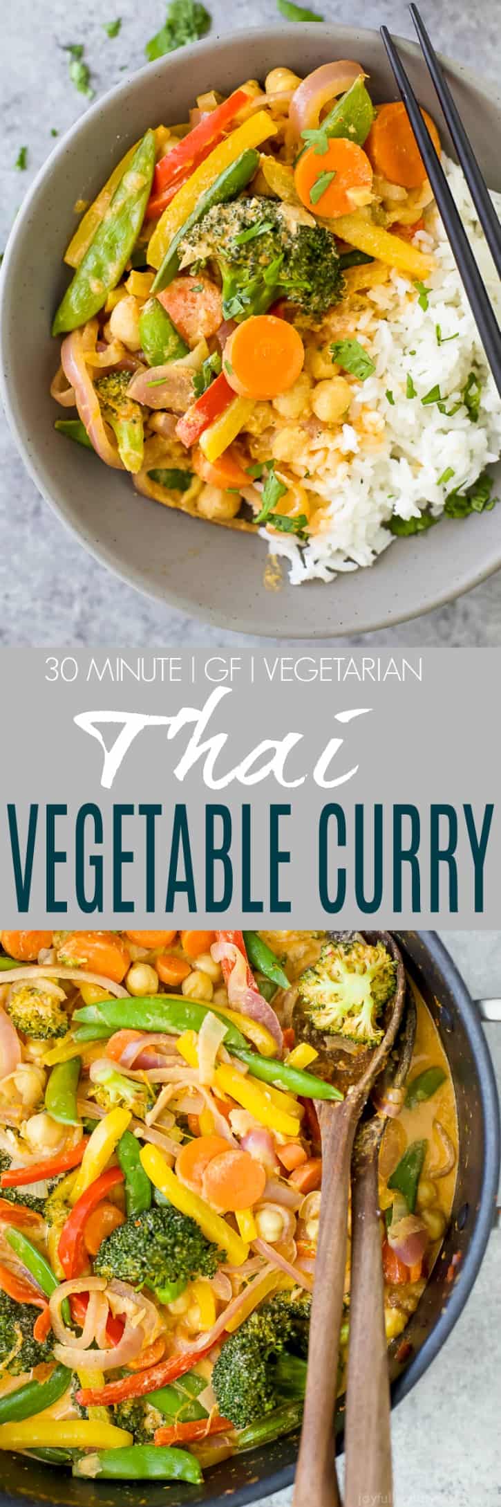 Simple Thai Vegetable Curry, a flavorful 30 minute meal loaded with veggies. It's vegan and gluten free! If you like Thai food you're gonna love this Vegetable Curry - skip the take out and make a healthier version!