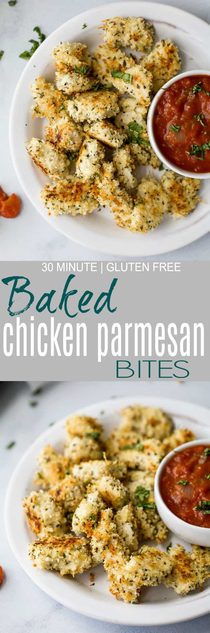 Title Image for 30 minute Gluten Free Baked Chicken Parmesan Bites