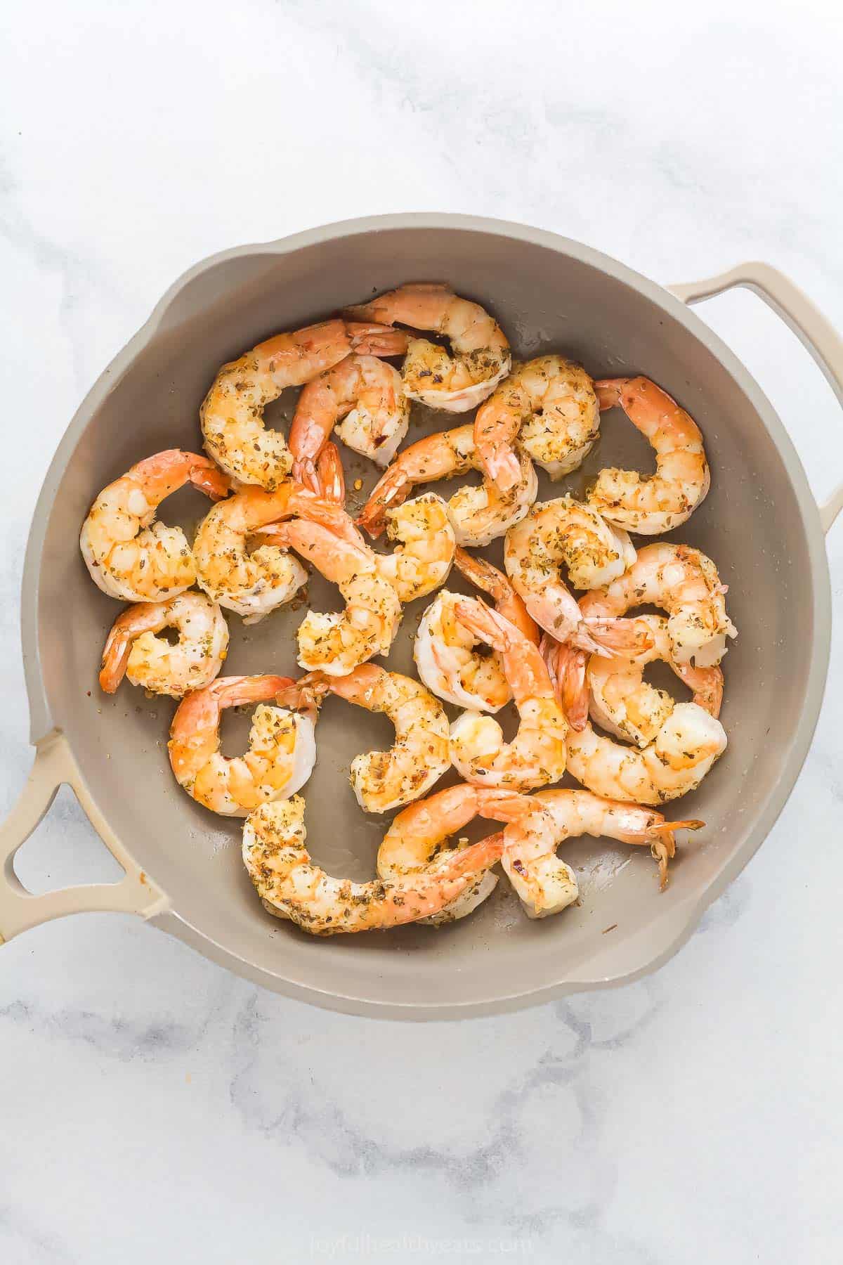Cooked shrimp in a bowl. 