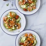 Creamy Shrimp Pasta tossed with Garlic Blistered Tomatoes and goat cheese- a quick easy weeknight meal that's loaded with delicious flavor. Plus this 30 minute pasta recipe is made "low carb" by using zucchini noodles!