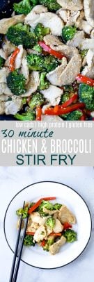 Chicken and Broccoli Stir Fry that takes 30 minutes to make and way healthier than take out. This easy stir fry recipe is low carb, high protein, gluten free and filled with asian flavor!