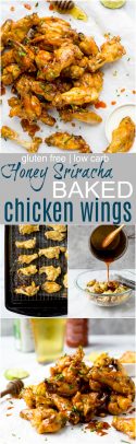 pinterest image for honey sriracha baked chicken wings