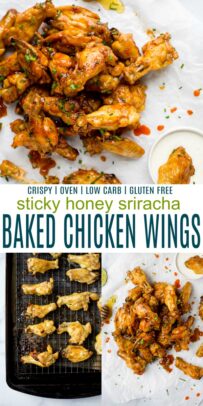 pinterst image for honey sriracha baked chicken wings