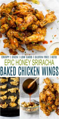 pinterest image for honey sriracha baked chicken wings