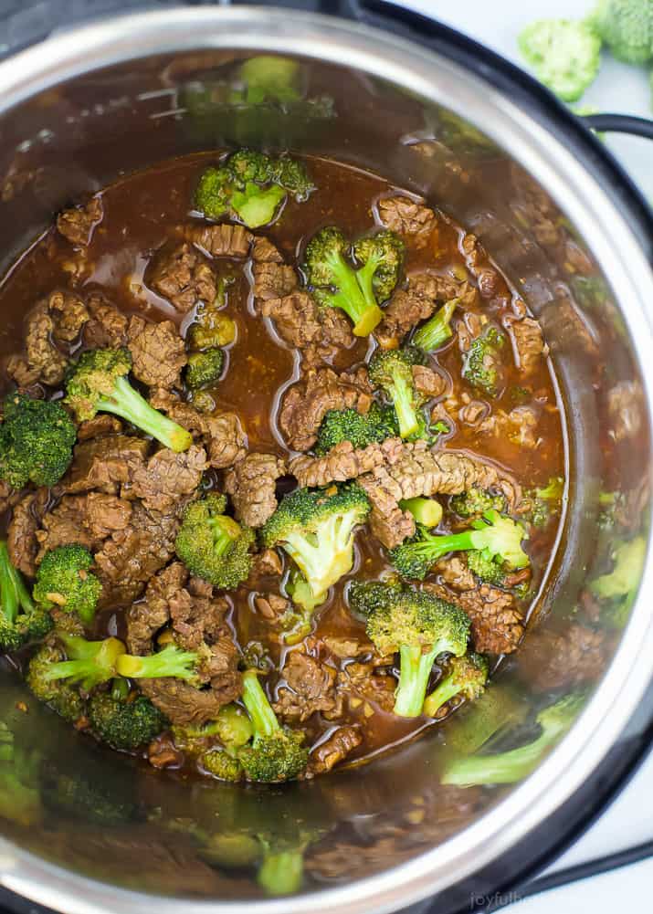 Top view of Instant Pot Mongolian Beef with broccoli