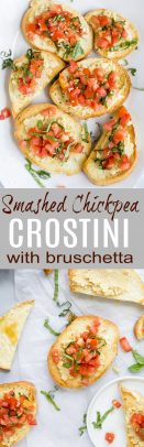 A collage of Smashed Chickpea Crostini with Bruschetta.