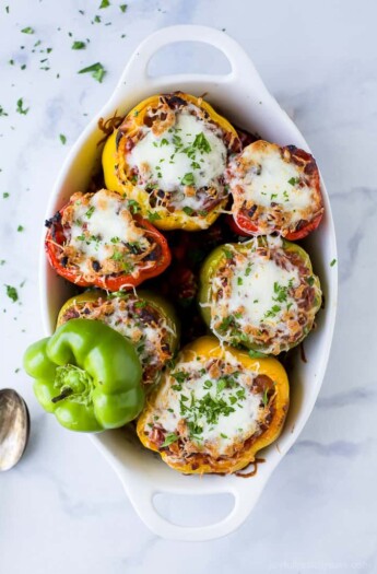 Gluten Free Turkey Bolognese Stuffed Peppers a simple dinner recipe filled with rich flavor your family will love. These Stuffed Peppers make the perfect comforting weeknight meal!