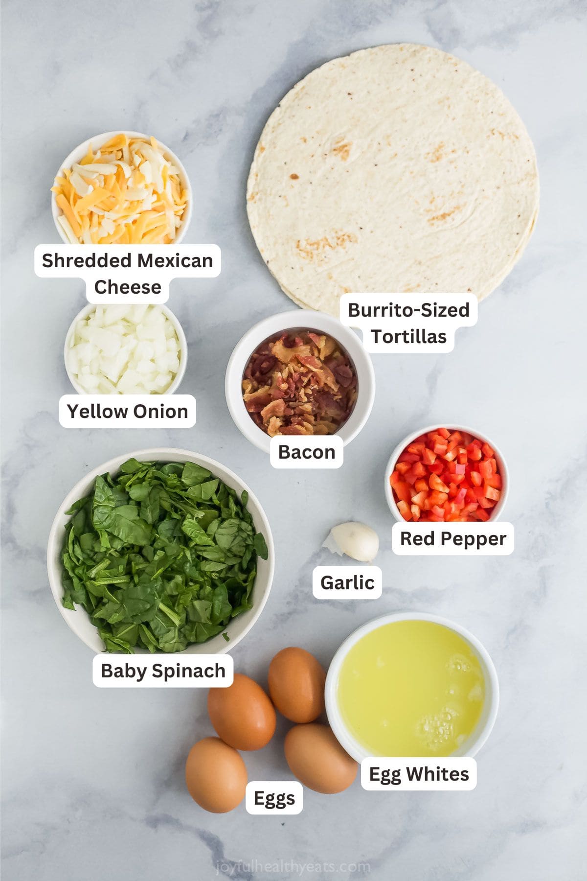 Ingredients for freezer breakfast burrito.