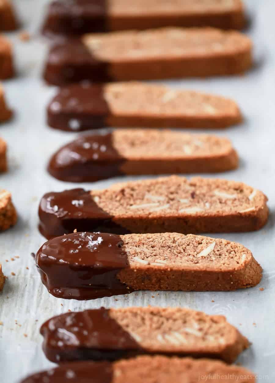 GLUTEN FREE AMARETTO BISCOTTI dipped in chocolate