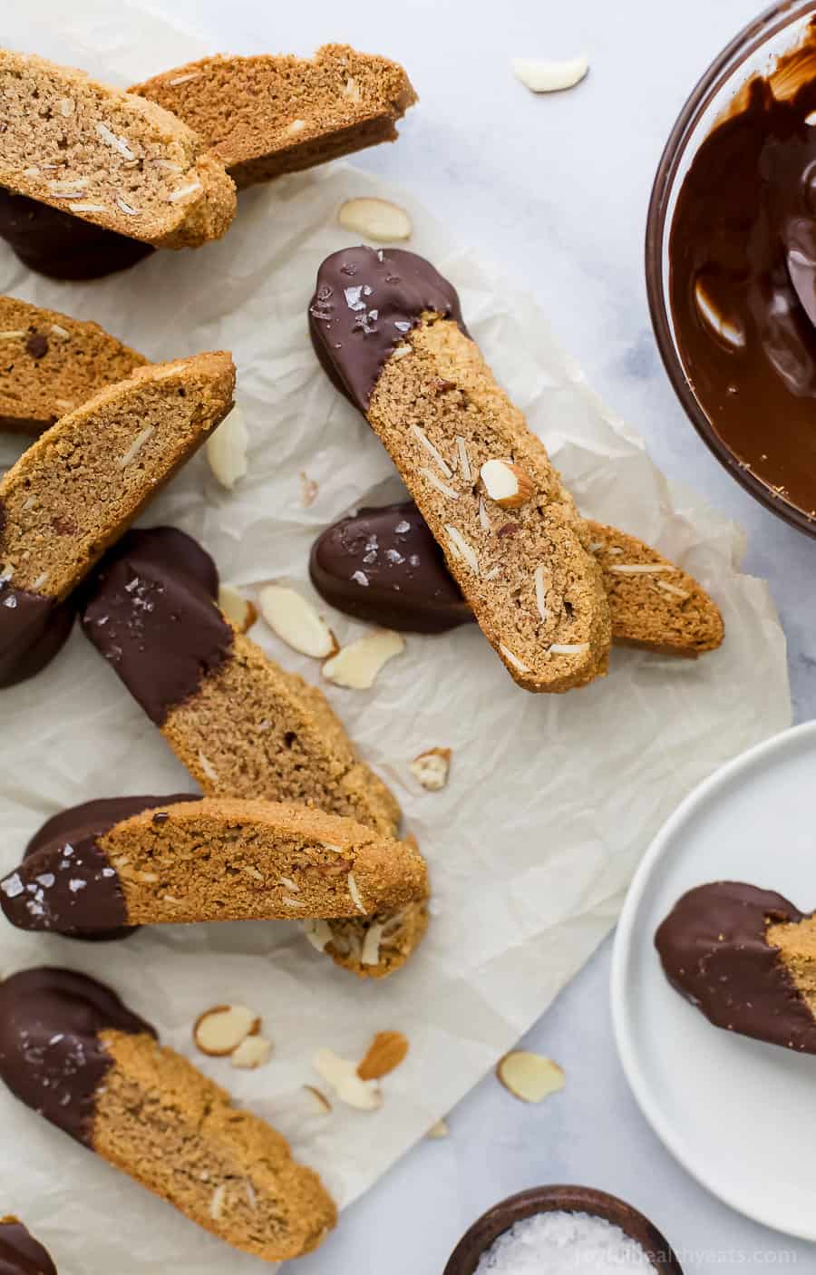 GLUTEN FREE AMARETTO BISCOTTI dipped in chocolate