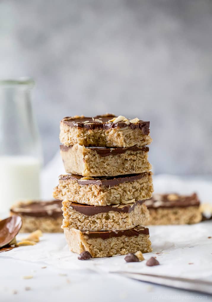 A stack of No Bake Almond Joy Bars 