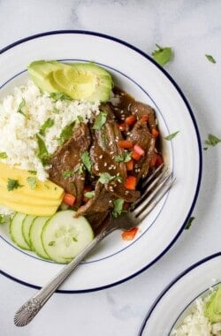 Overhead view of Instant Pot Korean beef bowls