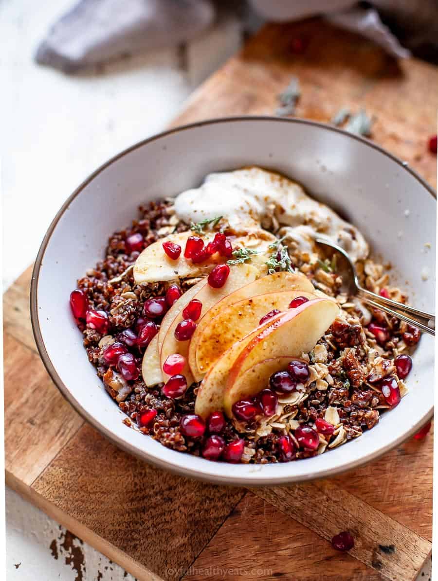 side photo of apple cinnamon breakfast grain bowl