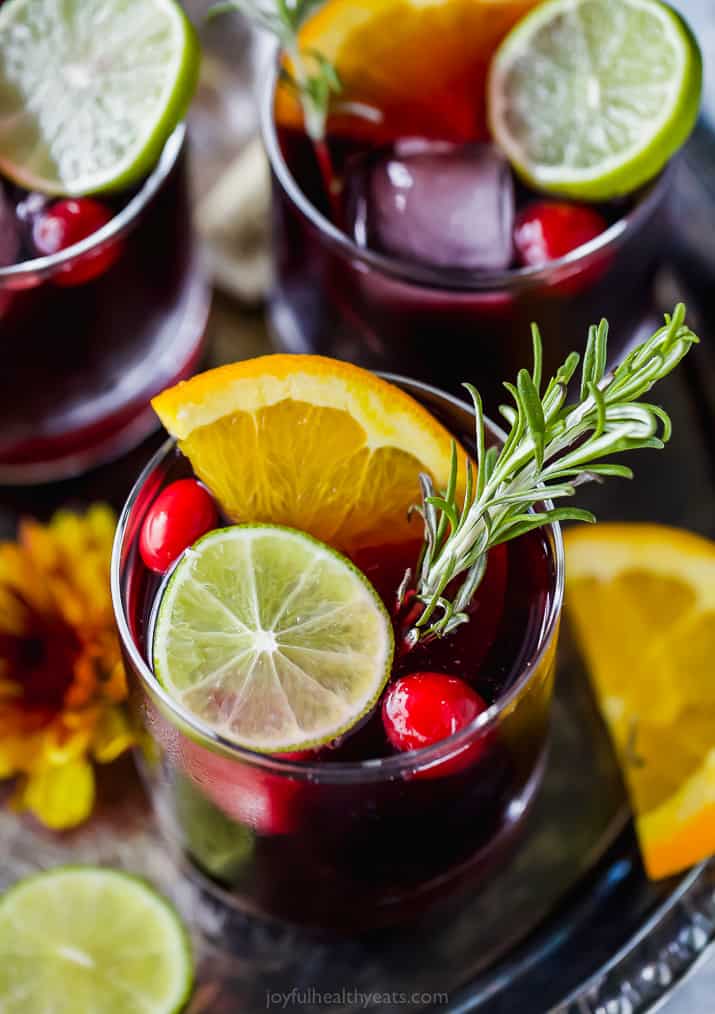 Close-up of glasses of holiday cranberry sangria