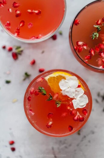 overhead photo of holiday pomegranate gin cocktail