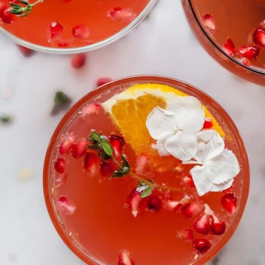 overhead photo of pomegranate gin cocktail