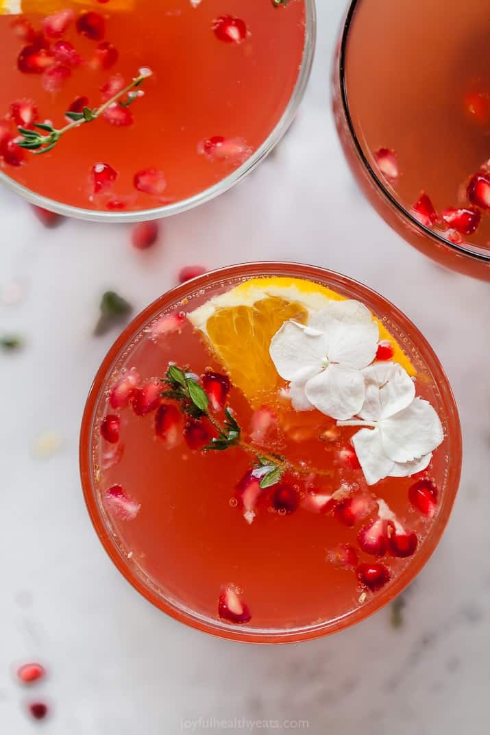 overhead view of pomegranate gin cocktail