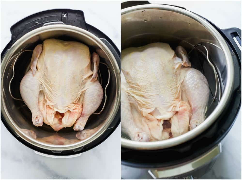 picture of raw whole chicken in an instant pot