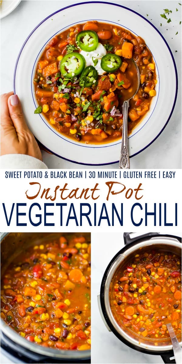 pinterest image for instant pot vegetarian chili recipe