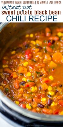 Pinterest image for instant pot sweet potato black bean chili