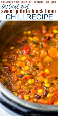 pinterest image for instant pot sweet potato black bean chili