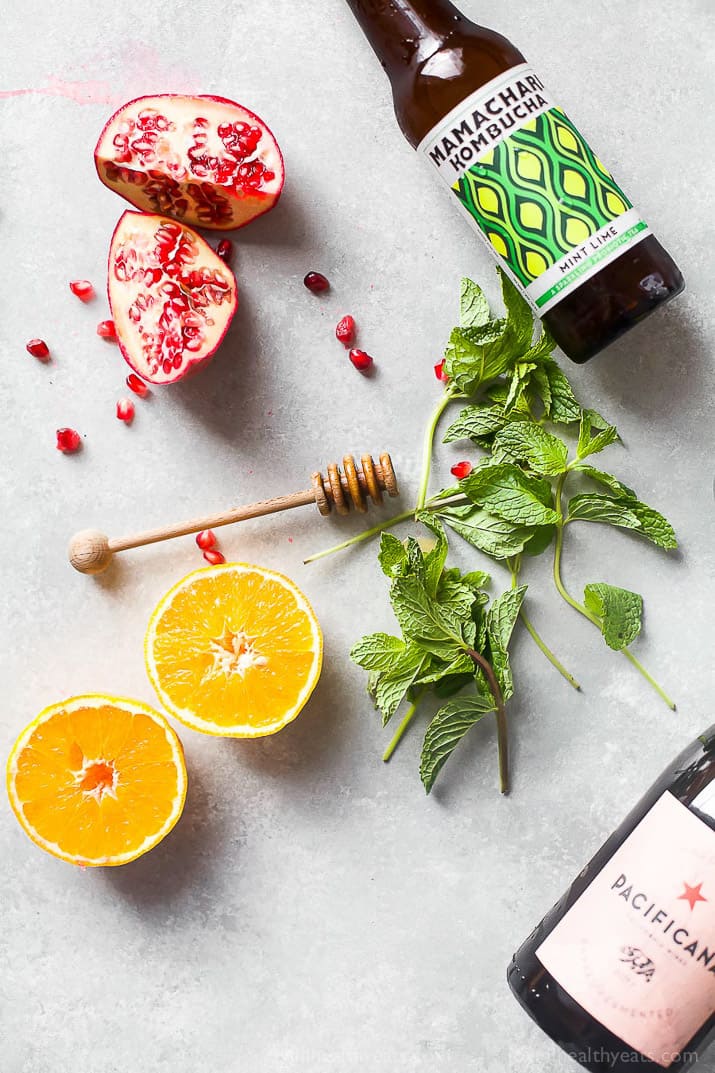 photo of ingredients for lime mint kombucha cocktail