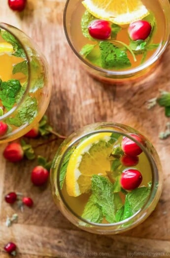 overhead photo of lime mint kombucha cocktail recipe