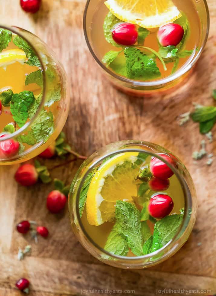 overhead photo of lime mint kombucha cocktail recipe