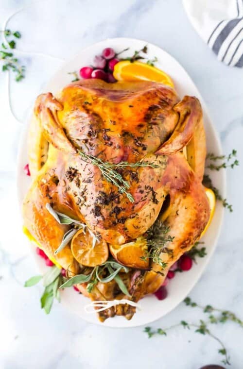 Image of a Garlic Herb Butter Thanksgiving Turkey on a Plate