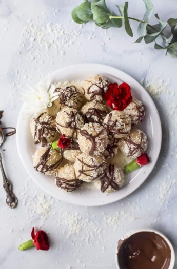 overhead photo of gluten free almond snowball cookies