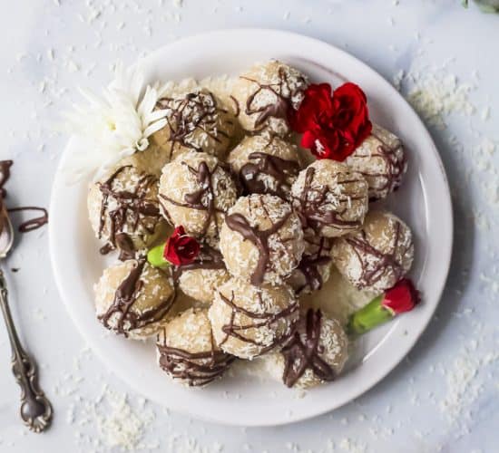 overhead photo of gluten free almond snowball cookies