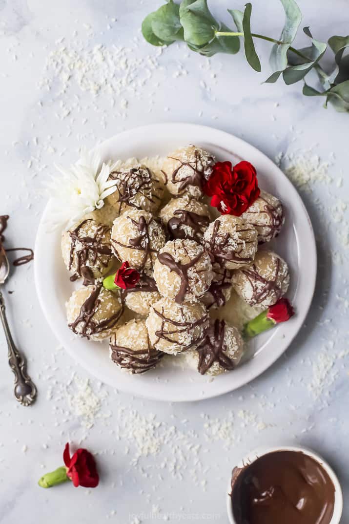 overhead photo of gluten free almond snowball cookies