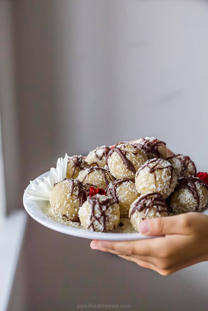 gluten free almond snowball cookies on a plate
