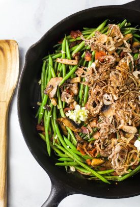 overhead photo of healthy green bean casserole