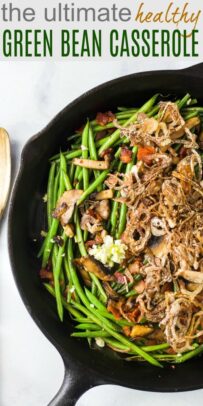 Pinterest image for healthy green bean casserole.