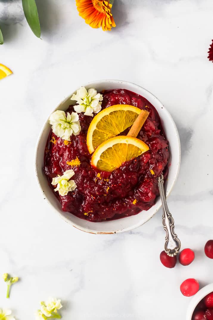 overhead photo of maple cranberry sauce