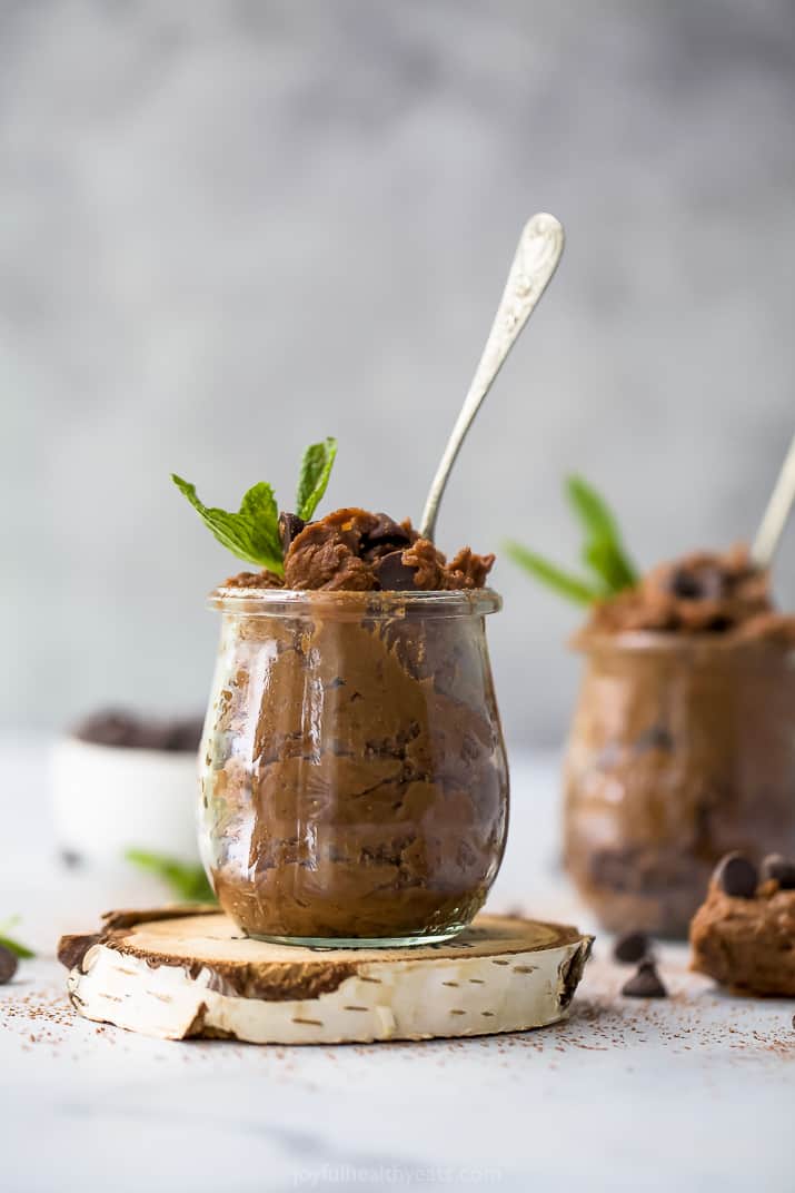 photo of vegan thin mint chickpea cookie dough in a jar