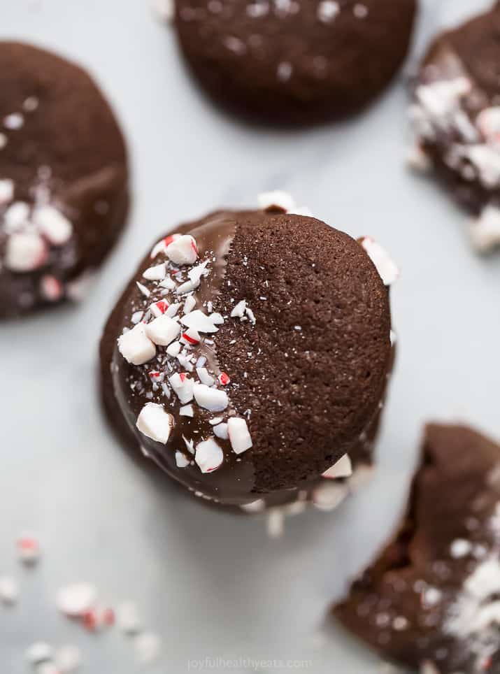 overhead photo of gluten free peppermint chocolate cookies