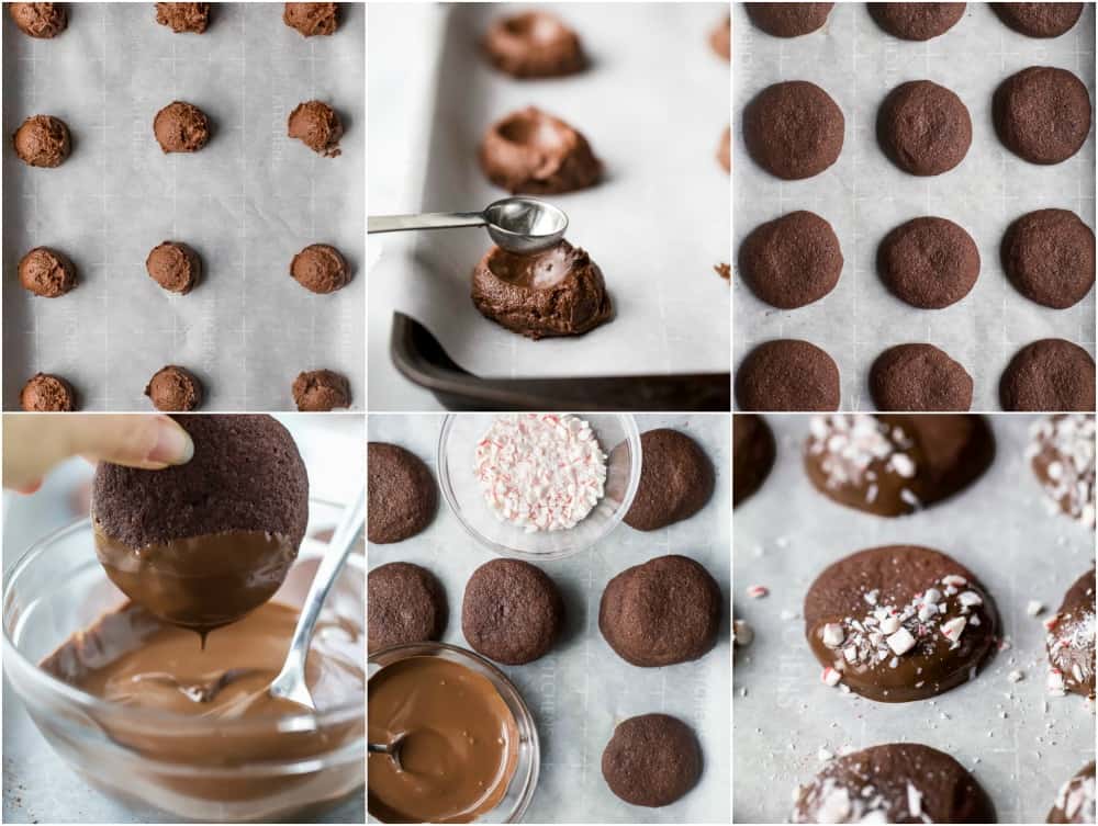 process photo collage of how to make gluten free peppermint chocolate cookies