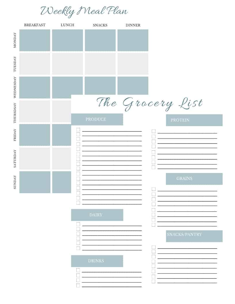 free printable for meal plan and grocery list