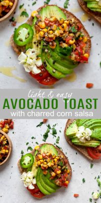 pinterest image light and easy avocado toast with charred corn salsa